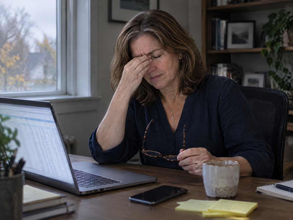 Karen at her desk at 4 p.m. before starting MEINNO