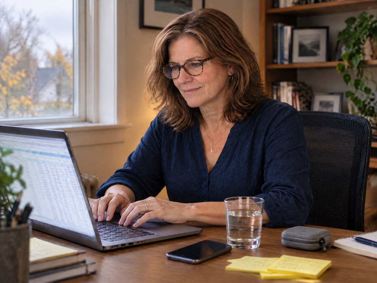 Karen at her desk at 4 p.m. after three weeks of MEINNO mornings